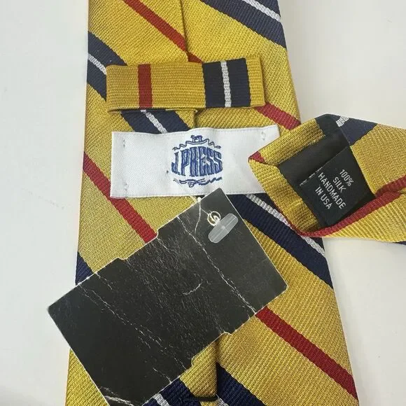 J. Press Men's 100% Silk Necktie Multicolor Striped Repp Handmade in USA NWT - Picture 5 of 7